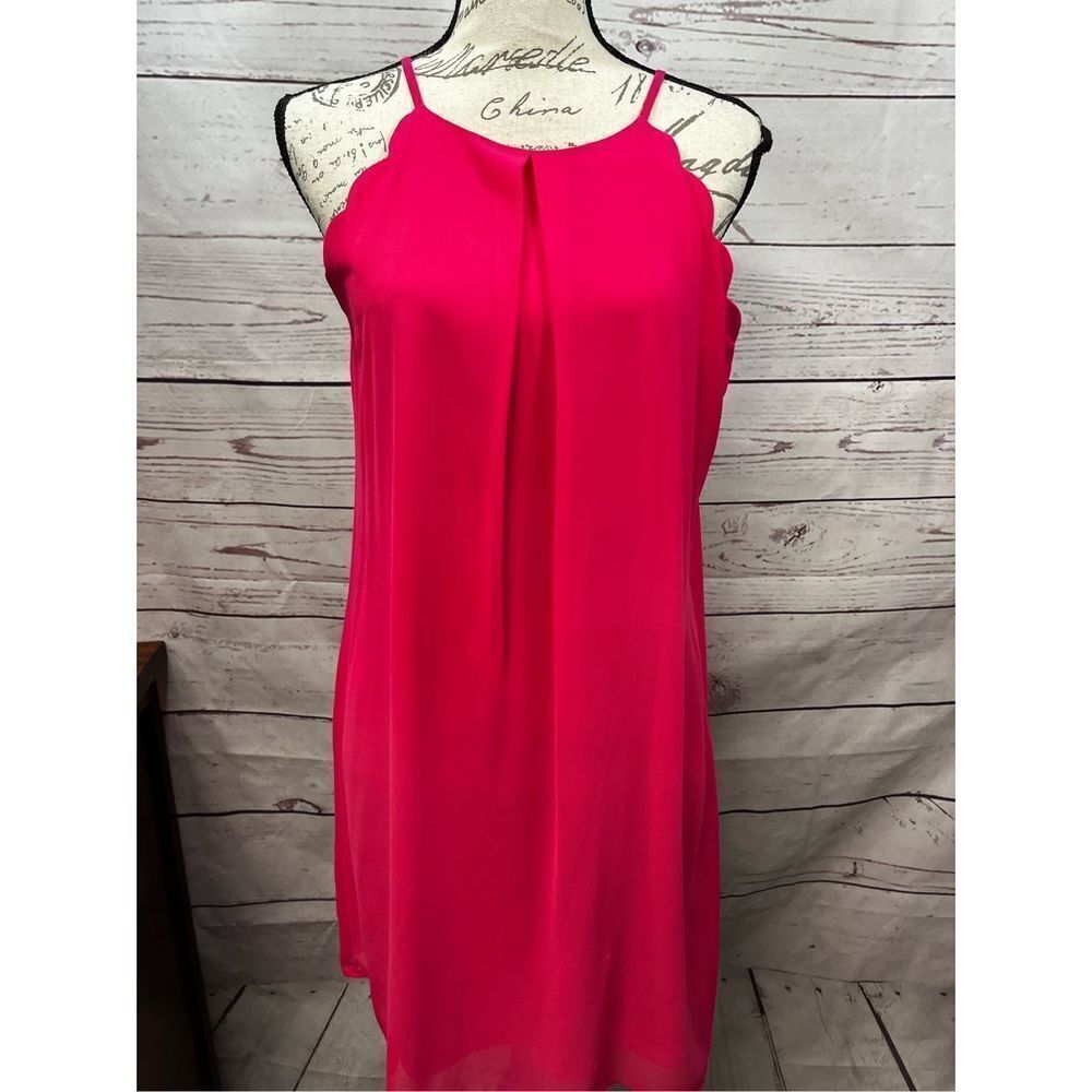 BCX Dress Hot Pink‎ Scallop Neck Sleeveless Sheath Mini Women L